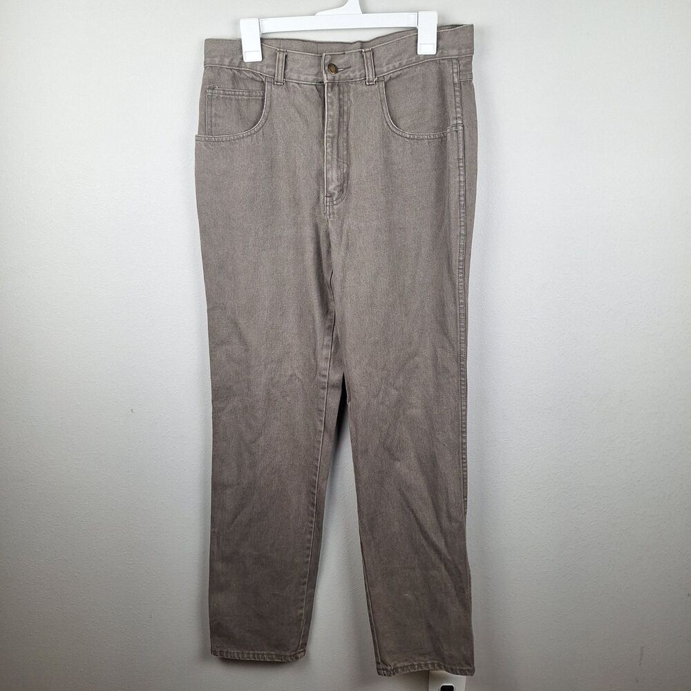 Vtg 80's Zeppelin Mens Straight Leg Jeans 34x34 Grey Brown Crest Patch YKK Zip